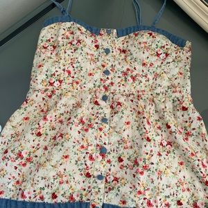 floral top with denim detailing